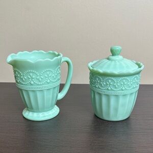 Pioneer Woman Jadeite Timeless Beauty Creamer and Sugar Bowl Set Shabby Chic